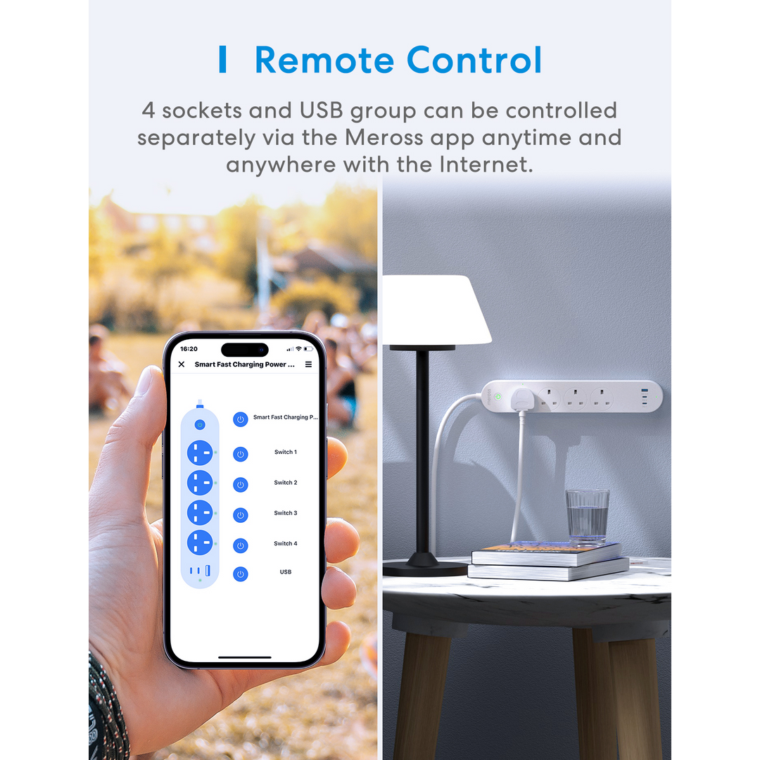 Meross Smart Wi-Fi Plug Strip with Fast Charger