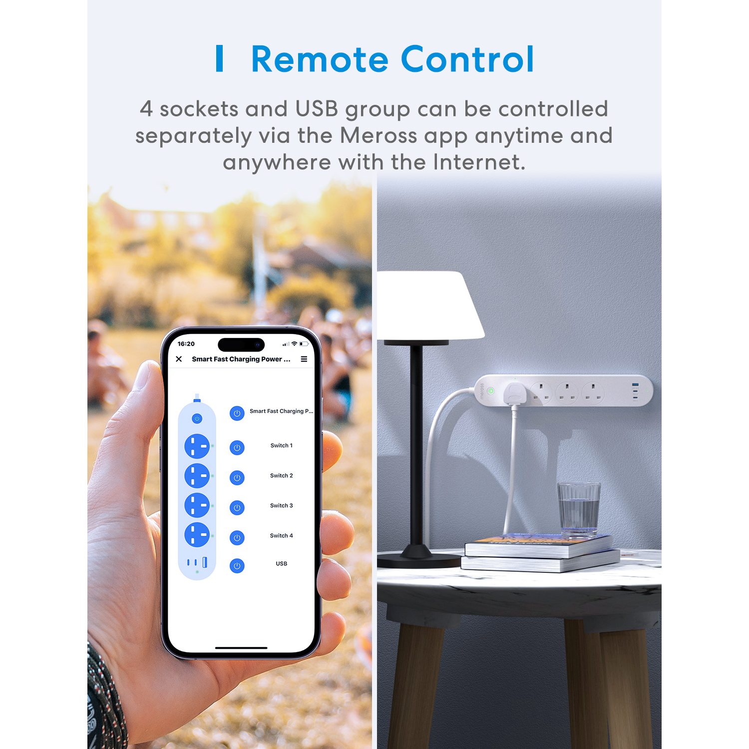 Meross Smart Wi-Fi Plug Strip with Fast Charger