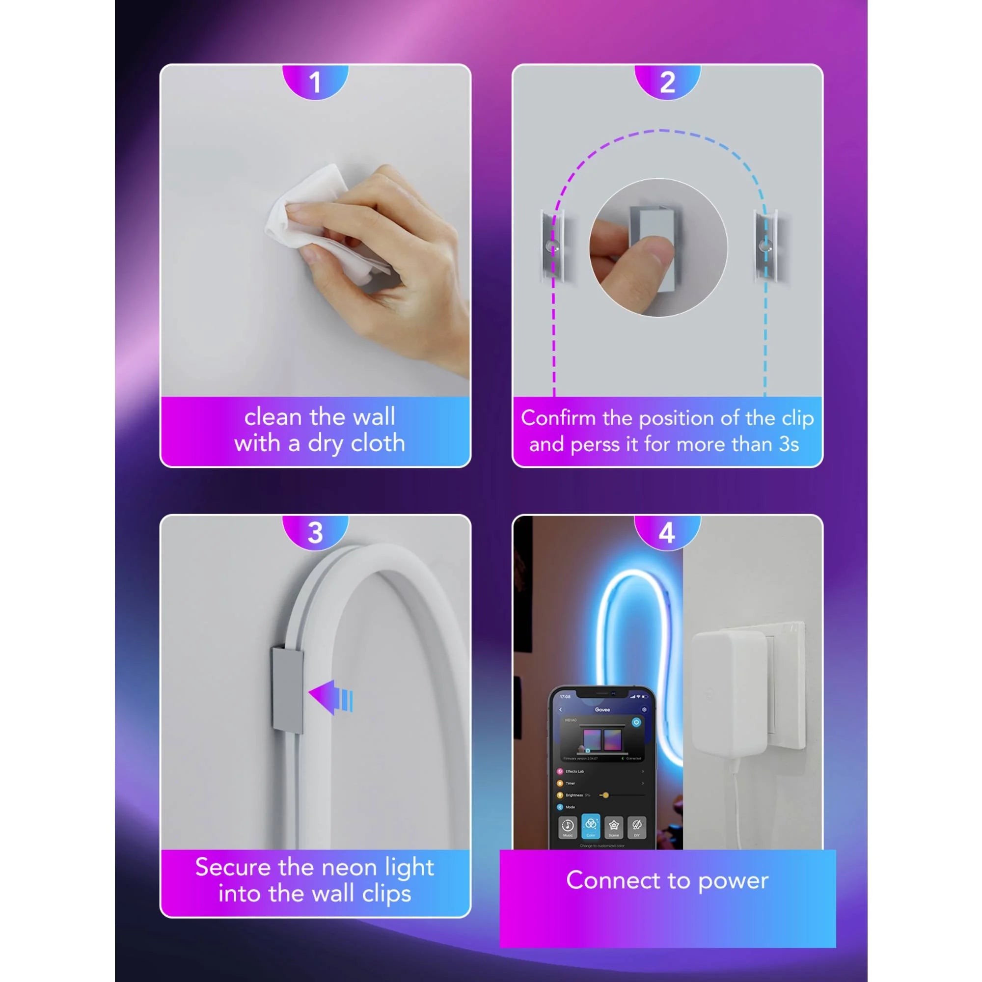 Govee Neon Rope Light 2 Brackets & Clips